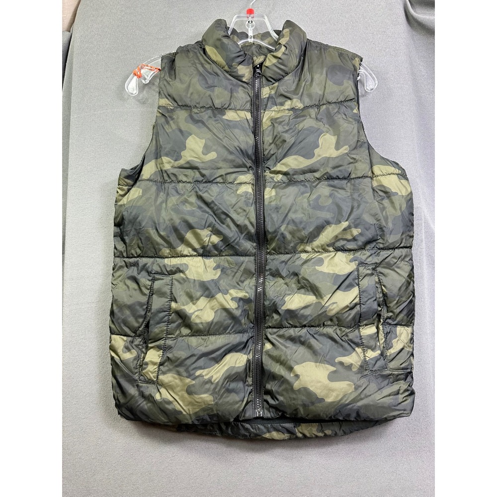Old Navy Boys Camo Puffer Vest Green Camouflage Fleece Lined XL 14-16